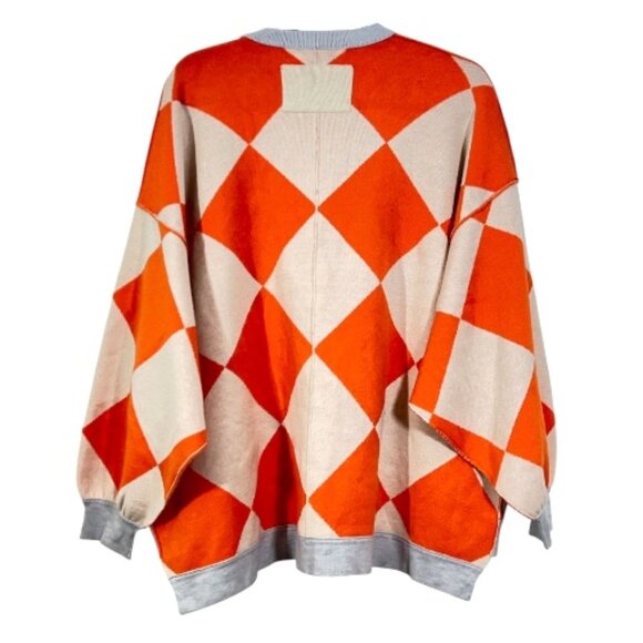 We The Free People Manny Checkered Oversized Cardigan Orange Womens XS Pre-Loved - Picture 4 of 4